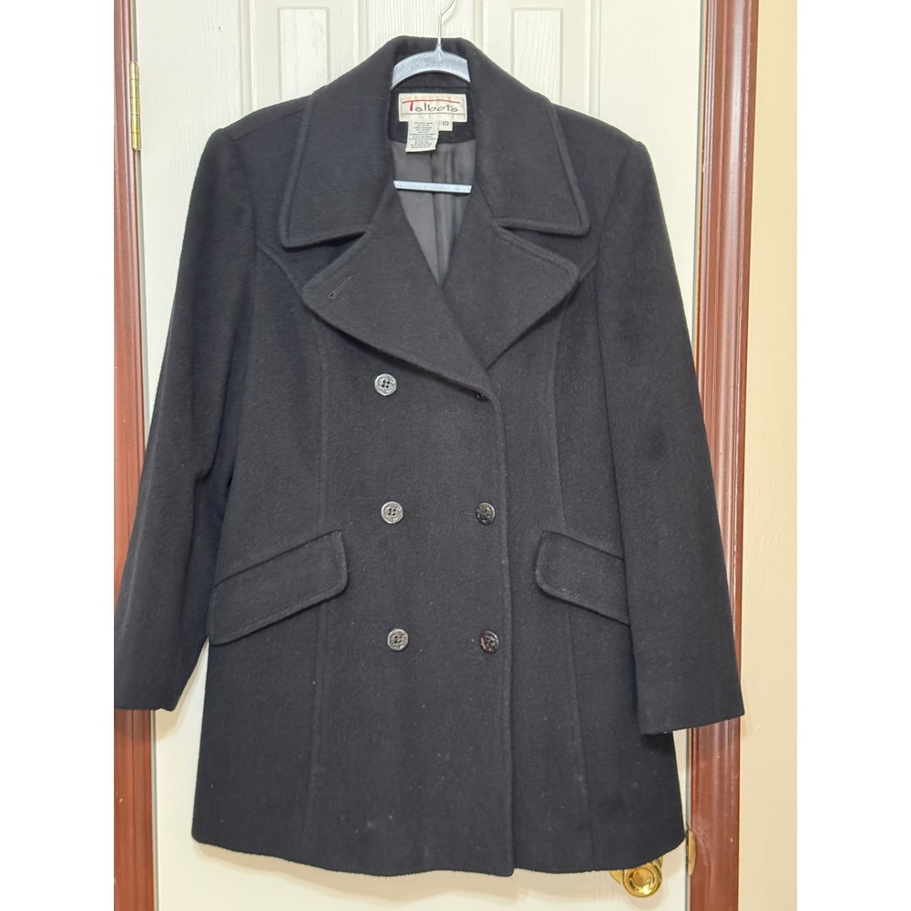 Talbots Black‎ Double Breasted Wool Blend Coat Size 10